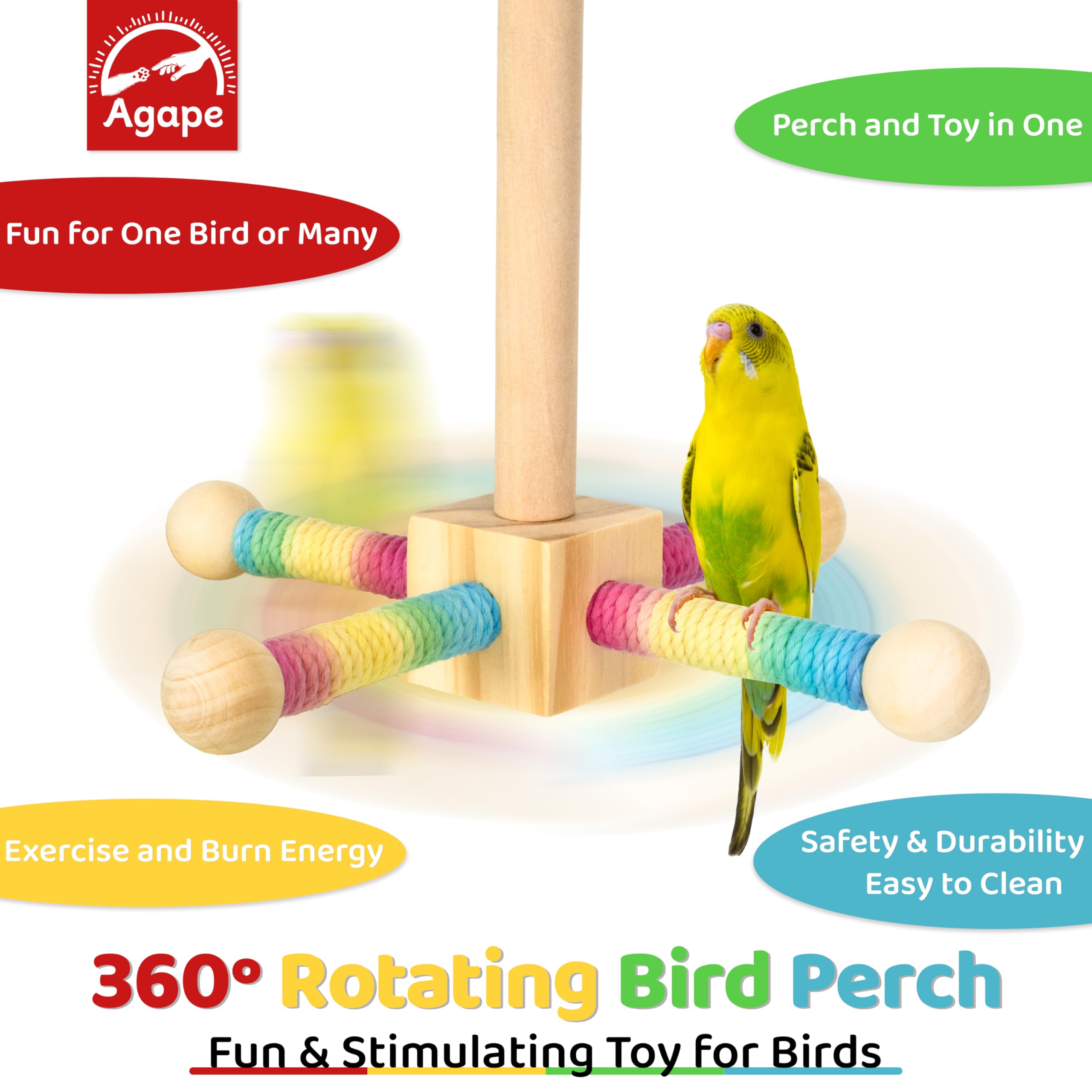 Agape Bird Perch Toy, Parrot 360 Interactive Rotating Toy, Bird Cage Accessories For Small And Medium Parrots To Expend Energy,